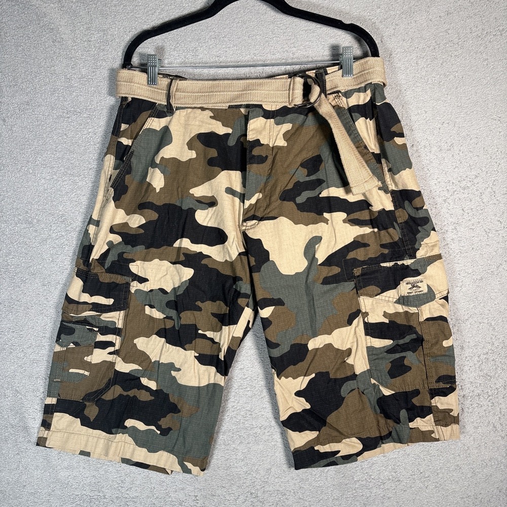 Akademiks Shorts Men's 36 Camouflage‎ Cargo Belted Grunge Skater Y2K Street 90s